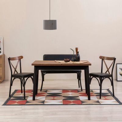 Set masă și scaune extensibile (4 bucăți) OLİVER SBT WHİTE KARİNA-Table & Chairs Set  6, Negru, 77x75x120 cm - Negru