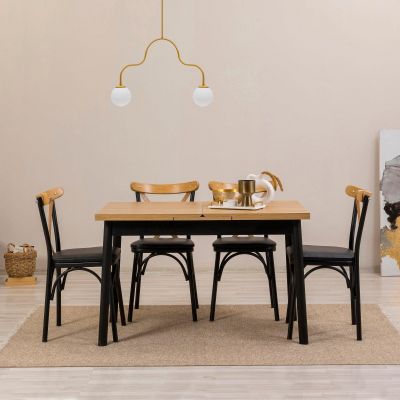 Set masă și scaune extensibile (5 bucăți) OLİVER SBT WHİTE KARİNA-Table & Chairs Set  9, Negru, 77x75x120 cm - Negru