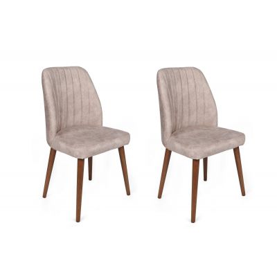 Set scaune (2 bucăți) Alfa Chair Set (2 Pieces), Kaki, 50x90x49 cm - Bej Lemn