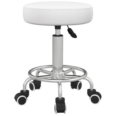 Vinsetto Scaun de salon, reglabil pe înălțime, piele ecologică, până la 110 kg, Ø42x50-64H cm, Alb | Aosom Romania