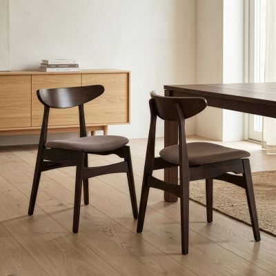 Set 2 scaune Eroso, Homla, 48x55.5x74.8 cm, lemn/poliester, maro inchis/bej