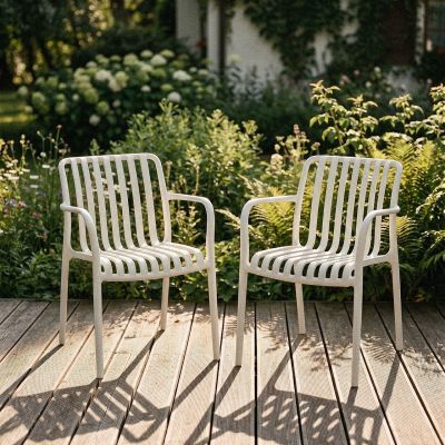 Set 2 scaune pentru terasa/gradina Valoro, Homla, 54.50x58.50x81 cm, plastic, alb