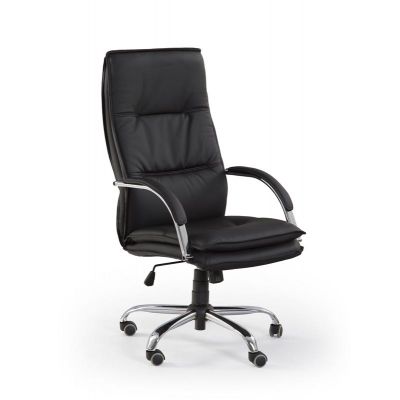Scaun de birou directorial tapitat cu piele ecologica Stoyan Negru / Crom, l59xA71xH108-115 cm