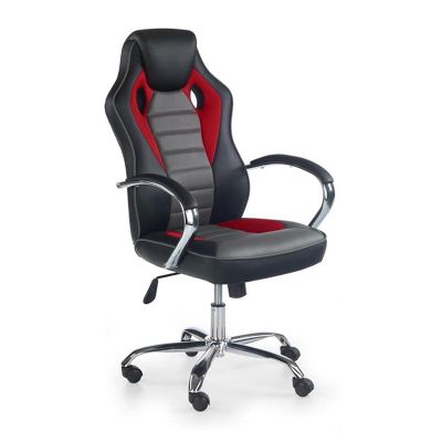 Scaun gaming tapitat cu piele ecologica Seaton Negru / Rosu / Gri, l61xA69xH109-119 cm