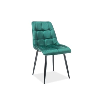Scaun tapitat cu stofa si picioare metalice Chic Velvet Verde inchis / Negru, l51xA44xH89 cm Scaun tapitat cu stofa si picioare metalice Chic Velvet Verde inchis / Negru, l51xA44xH89 cm