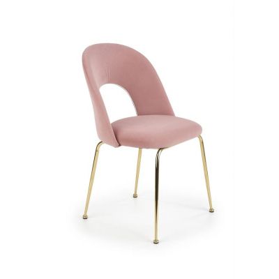 Scaun tapitat cu stofa si picioare metalice Kai-385 Velvet Roz / Auriu, l54xA59xH88 cm