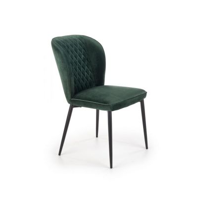 Scaun tapitat cu stofa si picioare metalice Kai-399 Velvet Verde inchis / Negru, l50xA60xH84 cm