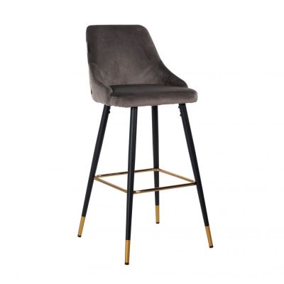 Scaun de bar tapitat cu Catifea Gri si picioare negre/aurii inaltime sezut 77cm Imani Richmond Interiors