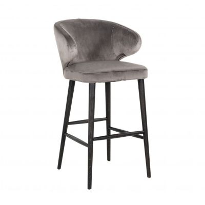 Scaun de bar tapitat cu Catifea Gri si picioare negre inaltime sezut 75cm Indigo Richmond Interiors