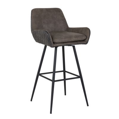 Scaun de bar tapitat cu Piele ecologica Gri si picioare negre inaltime sezut 75cm Linsey Richmond Interiors