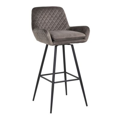 Scaun de bar tapitat cu Catifea Gri si picioare negre inaltime sezut 75cm Linsey Richmond Interiors