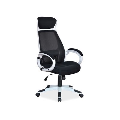Scaun de birou ergonomic tapitat cu stofa, Qwin-409 Negru / Alb, l63xA51xH117-127 cm