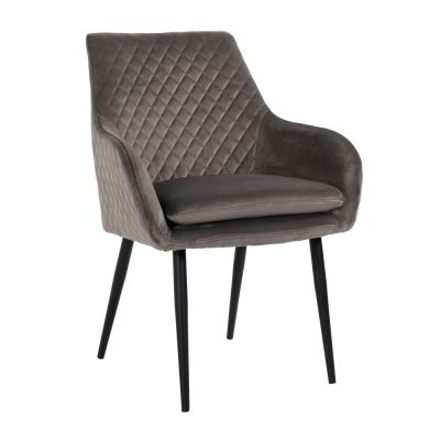 Scaun cu brate din Catifea si Metal Gri inchis/Negru H86.5xL64.5xA64cm Chrissy Richmond Interiors