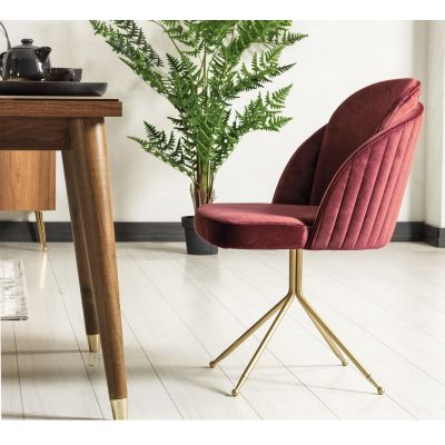 Scaun tapitat cu stofa si picioare metalice Pietro Velvet Burgundy / Auriu, l51xA48xH87 cm