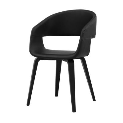 Set 2 scaune tapitate cu piele ecologica si picioare din furnir Nova Negru, l49,5xA52,5xH77 cm