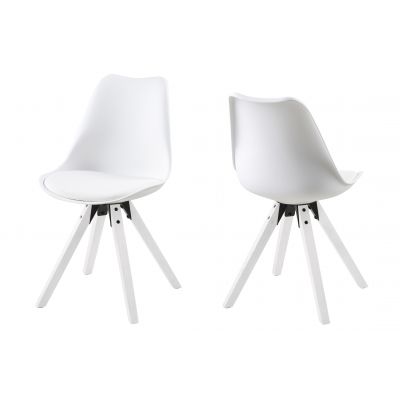 Set 2 scaune din plastic, sezut tapitat cu piele ecologica si picioare din lemn Dima ll Alb, l48,5xA55xH85 cm