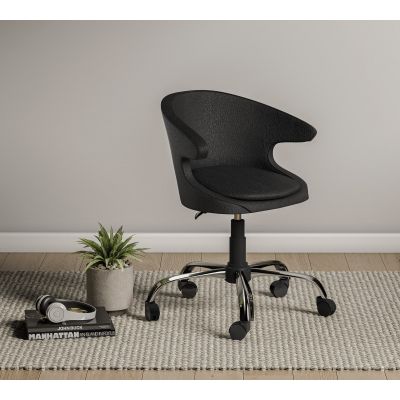 Scaun de birou pentru copii, tapitat cu piele ecologica Pearl Negru, l61xA61xH86 cm