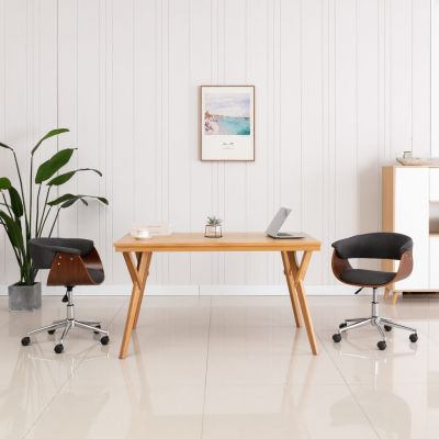 vidaXL Scaun de birou pivotant, gri, lemn curbat și material textil