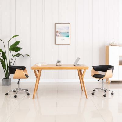 vidaXL Scaune de bucătărie pivotante, 2 buc., negru, piele artificială