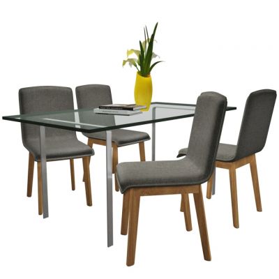 vidaXL Scaune bucătărie 4 buc, gri deschis, textil & lemn stejar masiv