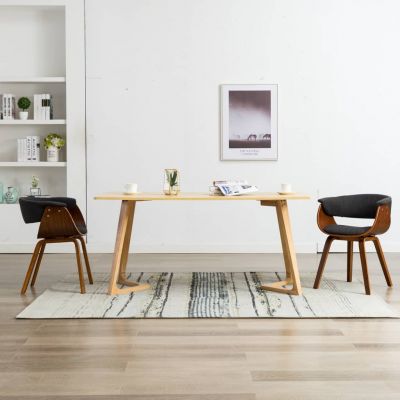 vidaXL Scaune de bucătărie, 2 buc, gri, lemn curbat și material textil