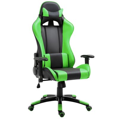 Fotoliu de Birou Gaming Rotativ Reclinabil in Piele Sintetica, 67x67x123-132cm Negru si Verde HOMCOM | Aosom RO