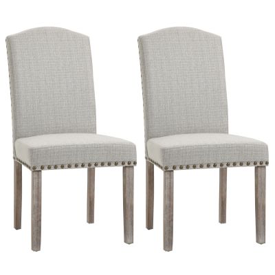 HOMCOM Set 2 Scaune Captusite Stil Clasic pentru Living si Sufragerie Gri Deschis, Mobilier de design | AOSOM RO