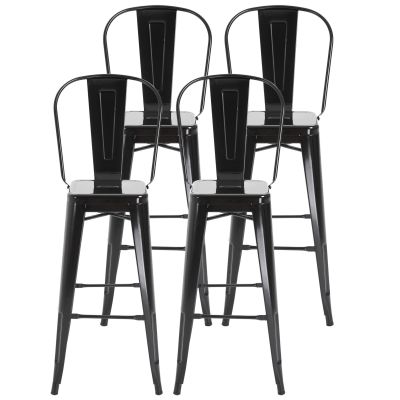 HOMCOM Set 4 Scaune Metalice Rezistente pentru Dining și Bucătărie Design Modern 44x53x116 cm Negru | Aosom Romania