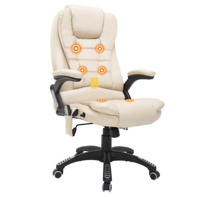 HomCom scaun de birou directorial, cu masaj, inaltime reglabila 62x68x111-121cm Bej | AOSOM RO