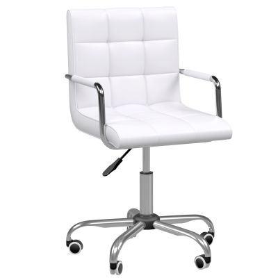 HOMCOM Scaun de Birou din Piele PU cu 5 Rotile Pivotante, Capitonaj și Înălțime Reglabilă, 52,5x54x84-99 cm, Alb | Aosom Romania HOMCOM Scaun de Birou din Piele PU cu 5 Rotile Pivotante, Capitonaj și Înălțime Reglabilă, 52,5x54x84-99 cm, Alb | Aosom Romania