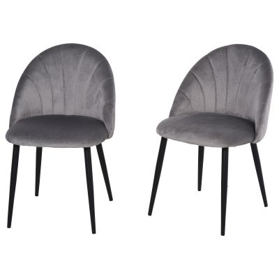 Homcom Set de 2 Scaune fără Cotiere, cu Spătar Curbat, 50x54x80 cm, Gri | Aosom Romania