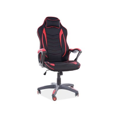 Scaun gaming tapitat cu stofa Zenobio Negru / Rosu, l66xA48xH122-130 cm