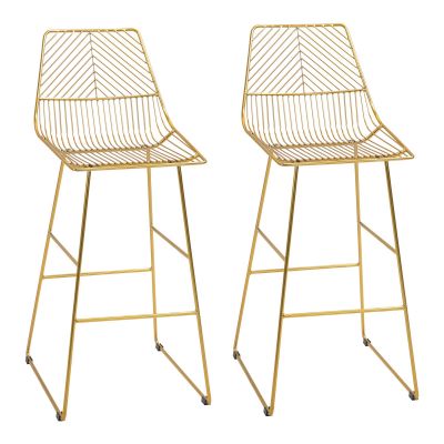 HOMCOM Set 2 scaune inalte, Suport pentru picioare, Scaune design modern cu spatar inalt si suport picioare aurii 53x56x110cm, Auriu
