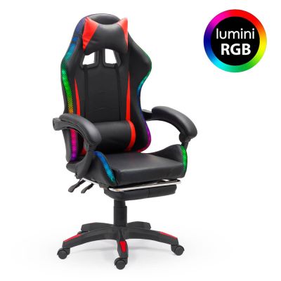 Scaun de gaming negru din piele ecologică cu lumini RGB OFF 303