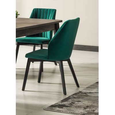 Scaun tapitat cu stofa si picioare din lemn Wella Velvet Verde / Negru, l46xA48xH87 cm