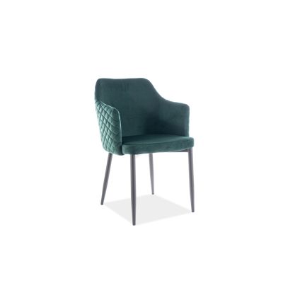 Scaun tapitat cu stofa si picioare metalice Astrelo Velvet Verde Inchis / Negru, l55xA54xH83 cm