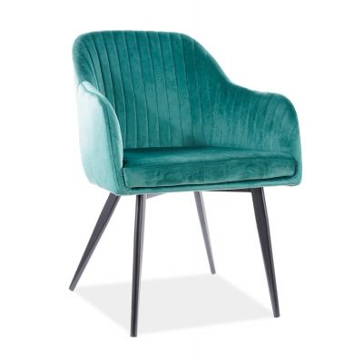Scaun tapitat cu stofa si picioare metalice Eleanor Velvet Verde Inchis / Negru, l59xA62xH81 cm