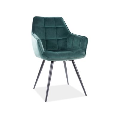 Scaun tapitat cu stofa si picioare metalice, Lisbet Velvet Verde Inchis / Negru, l59xA61xH90 cm