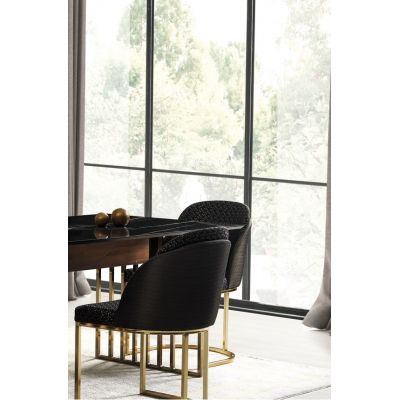 Scaun tapitat cu stofa si picioare metalice Monaco Negru / Auriu, l46xA48xH87 cm