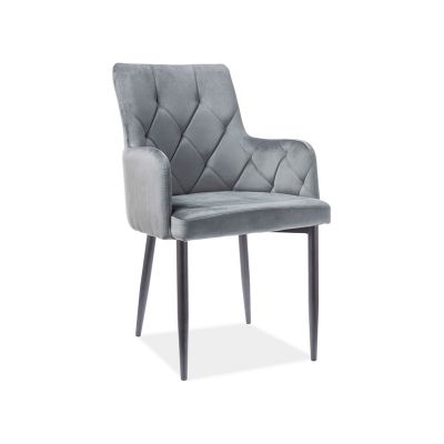 Scaun tapitat cu stofa si picioare metalice Richelle B Velvet Gri / Negru, l57xA55xH87 cm