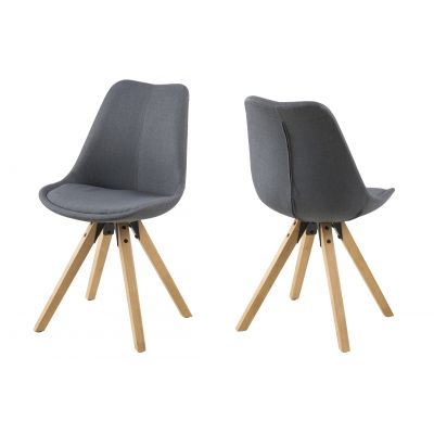 Set 2 scaune tapitate cu stofa si picioare din lemn Dima Gri Inchis / Stejar, l48,5xA55xH85 cm