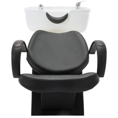 vidaXL Scaun șamponare salon, cu lavoar, negru și alb, piele ecologică