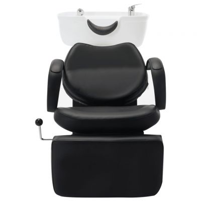 vidaXL Scaun șamponare salon, cu lavoar, negru și alb, piele ecologică