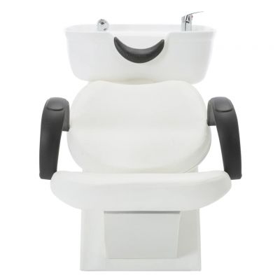 vidaXL Scaun de spălare salon, cu lavoar, alb, piele ecologică