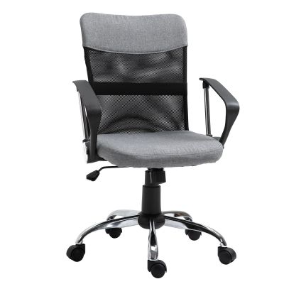 Fotoliu de Birou din Material Textil Gri, Scaun Rotativ si Ergonomic pentru Masa de Lucru 57x57x93-103cm Vinsetto | Aosom Romania