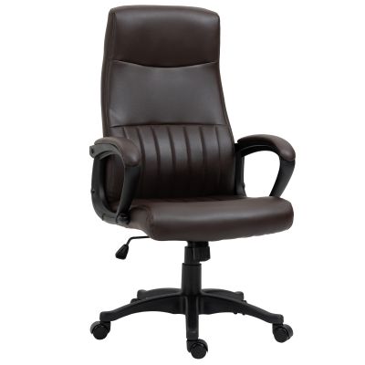 Vinsetto Scaun de Birou Rotativ cu Spatar Înalt si Functie Balansoar, Înaltime Ajustabila si Roti, 61.5x66x113-123cm, Maro | Aosom Romania