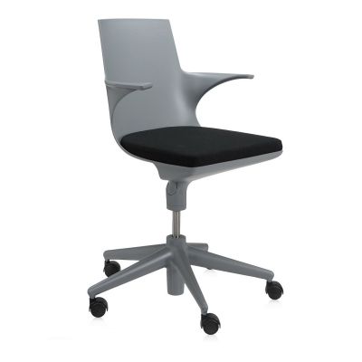 Scaun birou cu brate Kartell Spoon Chair design Antonio Citterio & Toan Nguyen gri-negru