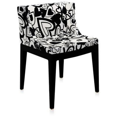 Scaun Kartell Mademoiselle design Philippe Starck tapiterie Moschino inimi alb-negru