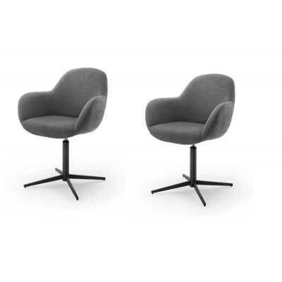 Set 2 scaune rotative tapitate cu stofa si piele ecologica, cu picioare metalice, Melrose Antracit / Negru, l64xA64xH88 cm