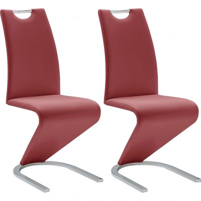 Set 2 scaune tapitate cu piele ecologica si picioare metalice, Amado Bordeaux / Crom, l45xA62xH102 cm